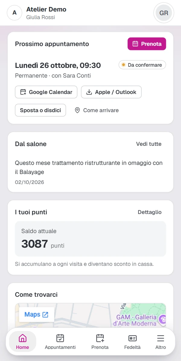 GeaBeauty per clienti e iscritti, su telefono