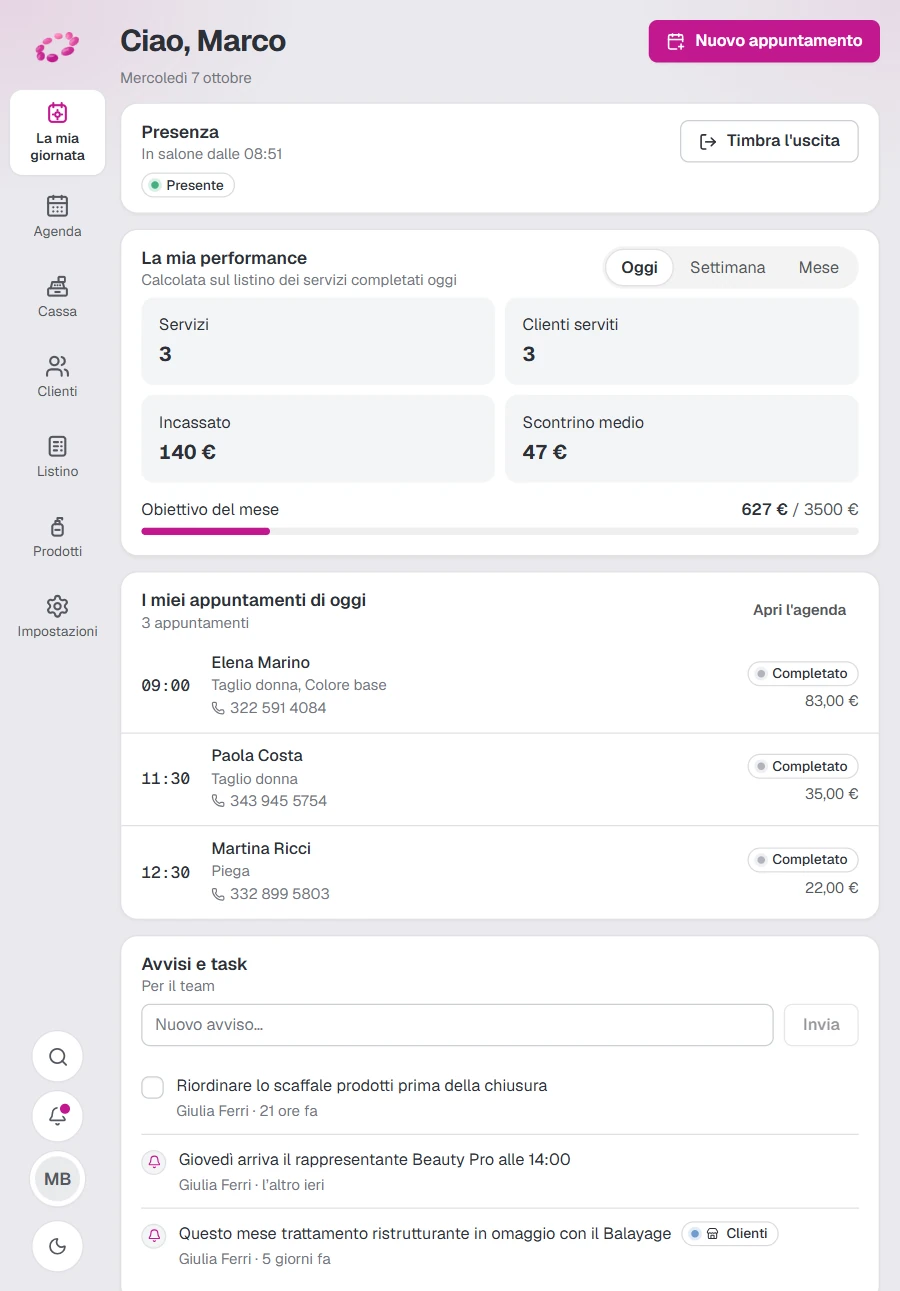 GeaBeauty per lo staff, su tablet